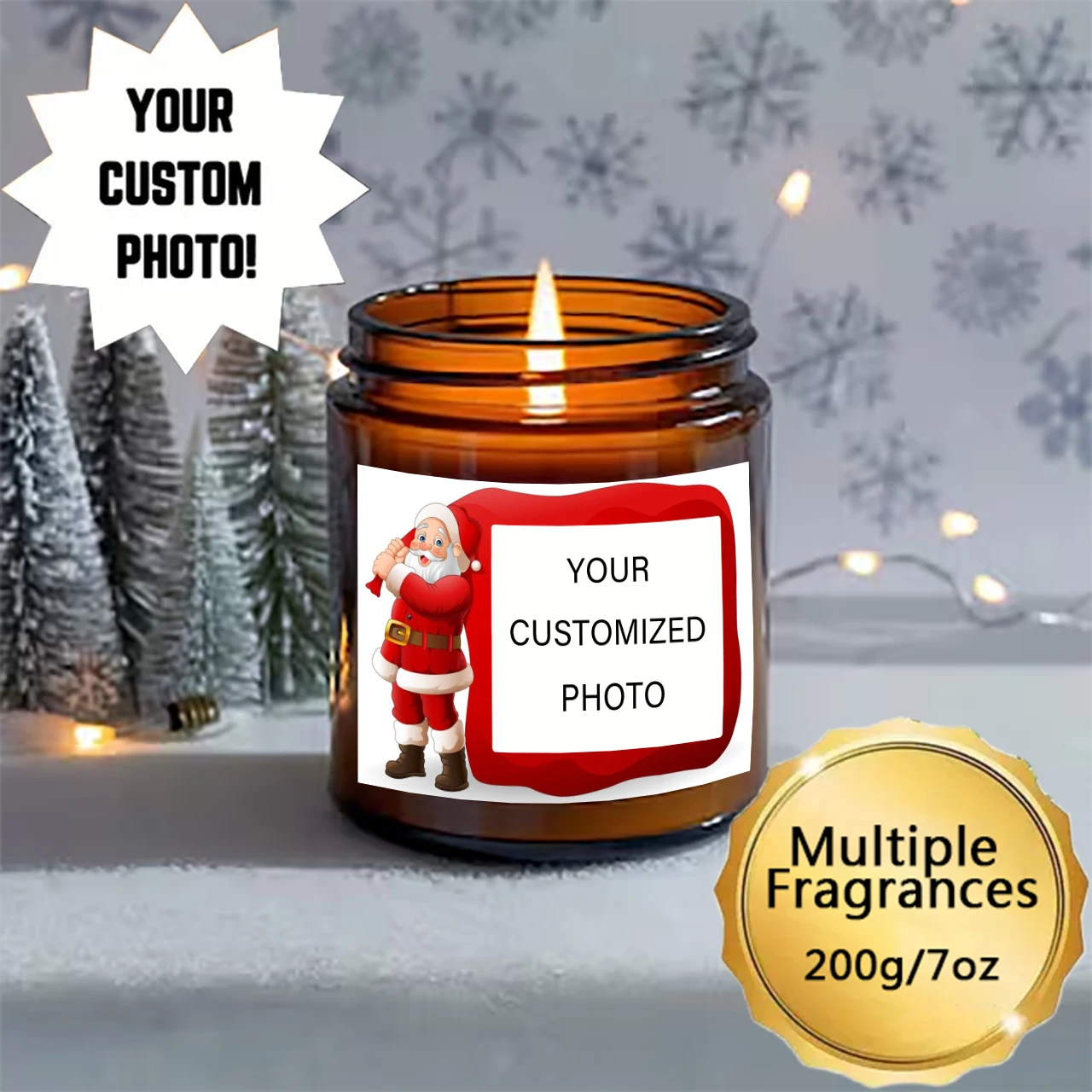 7oz Santa Claus photo and text customized candle, smokeless soy wax, 40 hour burning, multiple fragrances - suitable for holiday
7oz Santa Claus photo and text customized candle, smokeless soy wax, 40 hour burning, multiple fragrances - suitable for holiday