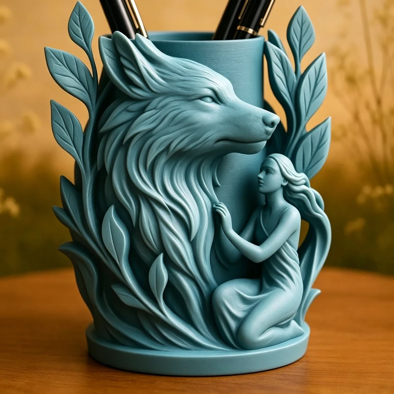 Cute Wolf-Girl Pen Holder. Forest style desktop storage for pens, pencils & brushes. Stylish art decor & unique gift.
Cute Wolf-Girl Pen Holder. Forest style desktop storage for pens, pencils & brushes. Stylish art decor & unique gift.