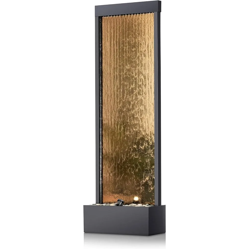 Tall Indoor Outdoor Mirror Waterfall Floor Fountain with LED Lights and River Stones Elegant Bronze Finish
Tall Indoor Outdoor Mirror Waterfall Floor Fountain with LED Lights and River Stones Elegant Bronze Finish