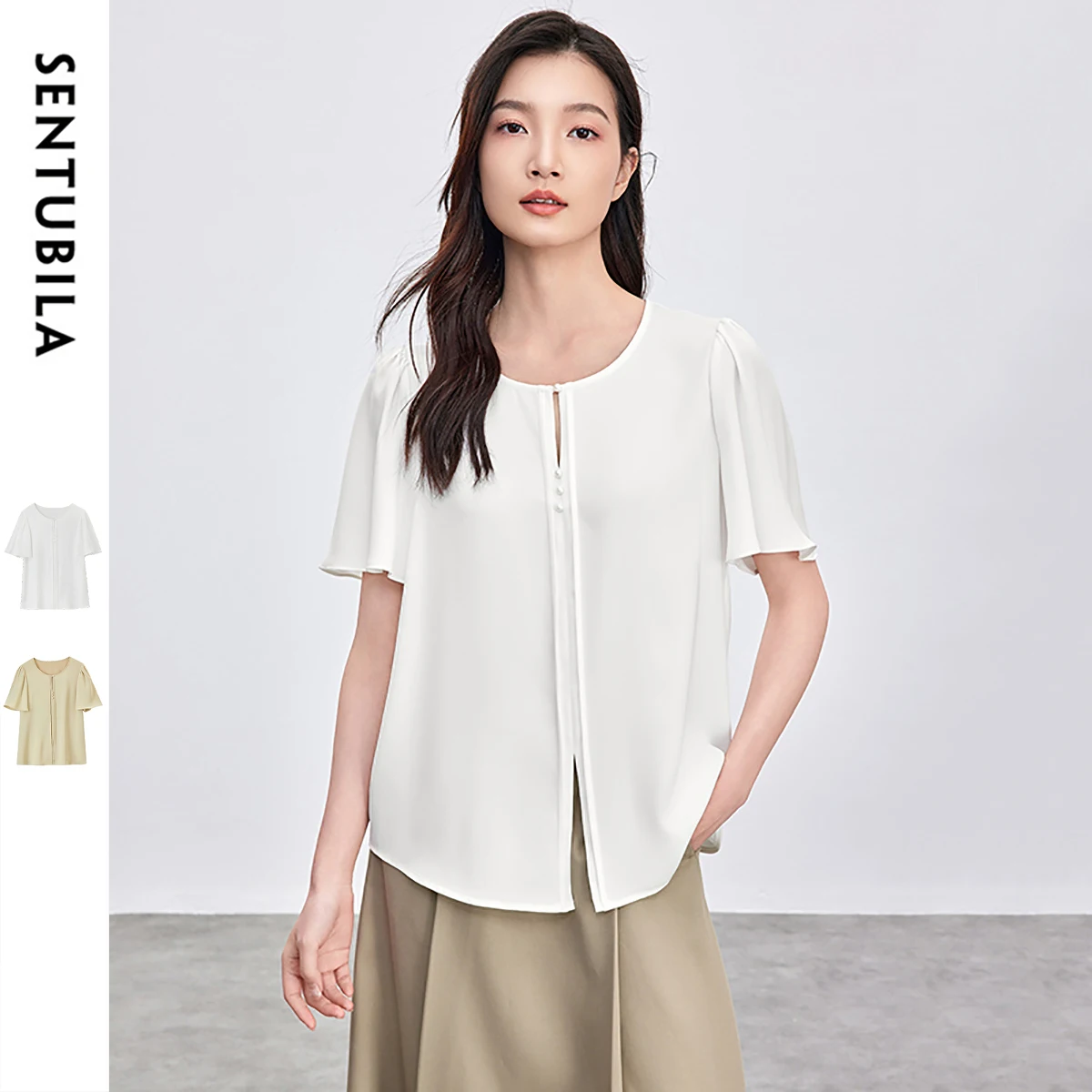 SENTUBILA Chiffon Women Blouse 2025 New Loose Fit Flying Sleeve Slit Solid Female Officewear Simple Pullovers Top 152V59188
SENTUBILA Chiffon Women Blouse 2025 New Loose Fit Flying Sleeve Slit Solid Female Officewear Simple Pullovers Top 152V59188