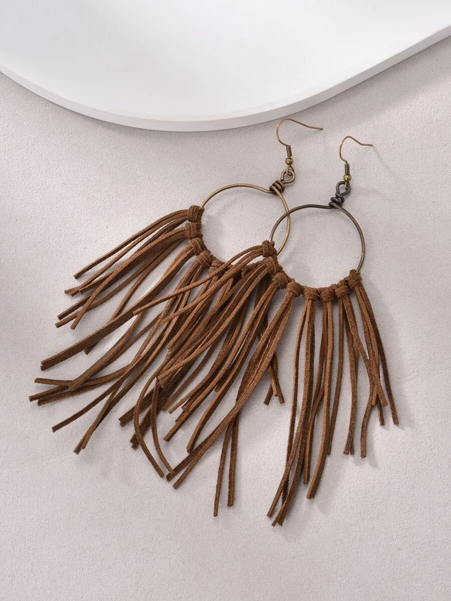 Brown Suede Fringe Tassel Hoop Earrings For Women
Brown Suede Fringe Tassel Hoop Earrings For Women