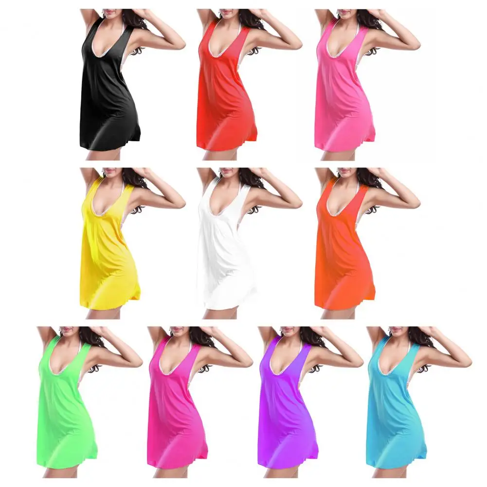 Sexy Mini Vest Dress Women Solid Color U-Neck Sleeveless Hollow Back Casual Dress Loose Summer Vacation Oversized T-Shirt Dress
Sexy Mini Vest Dress Women Solid Color U-Neck Sleeveless Hollow Back Casual Dress Loose Summer Vacation Oversized T-Shirt Dress