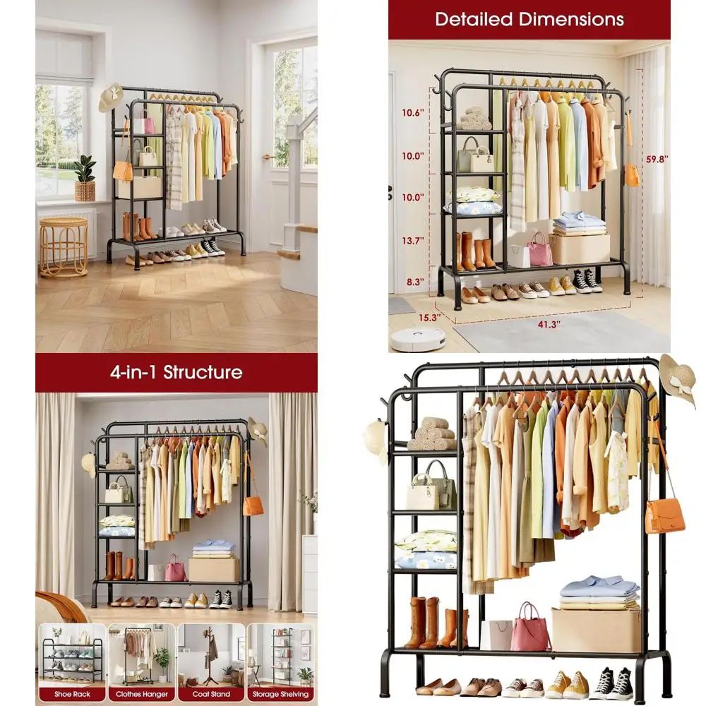 Double-Rod Wardrobe with Hooks & Shelves, Space-Saving Closet Organizer for Home, 41.3x15.3x59.8, Black
Double-Rod Wardrobe with Hooks & Shelves, Space-Saving Closet Organizer for Home, 41.3x15.3x59.8, Black