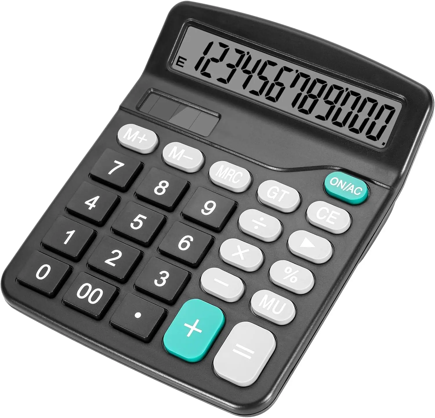 Desktop Calculator, Large Display, Solar & Battery, Big Buttons, Black