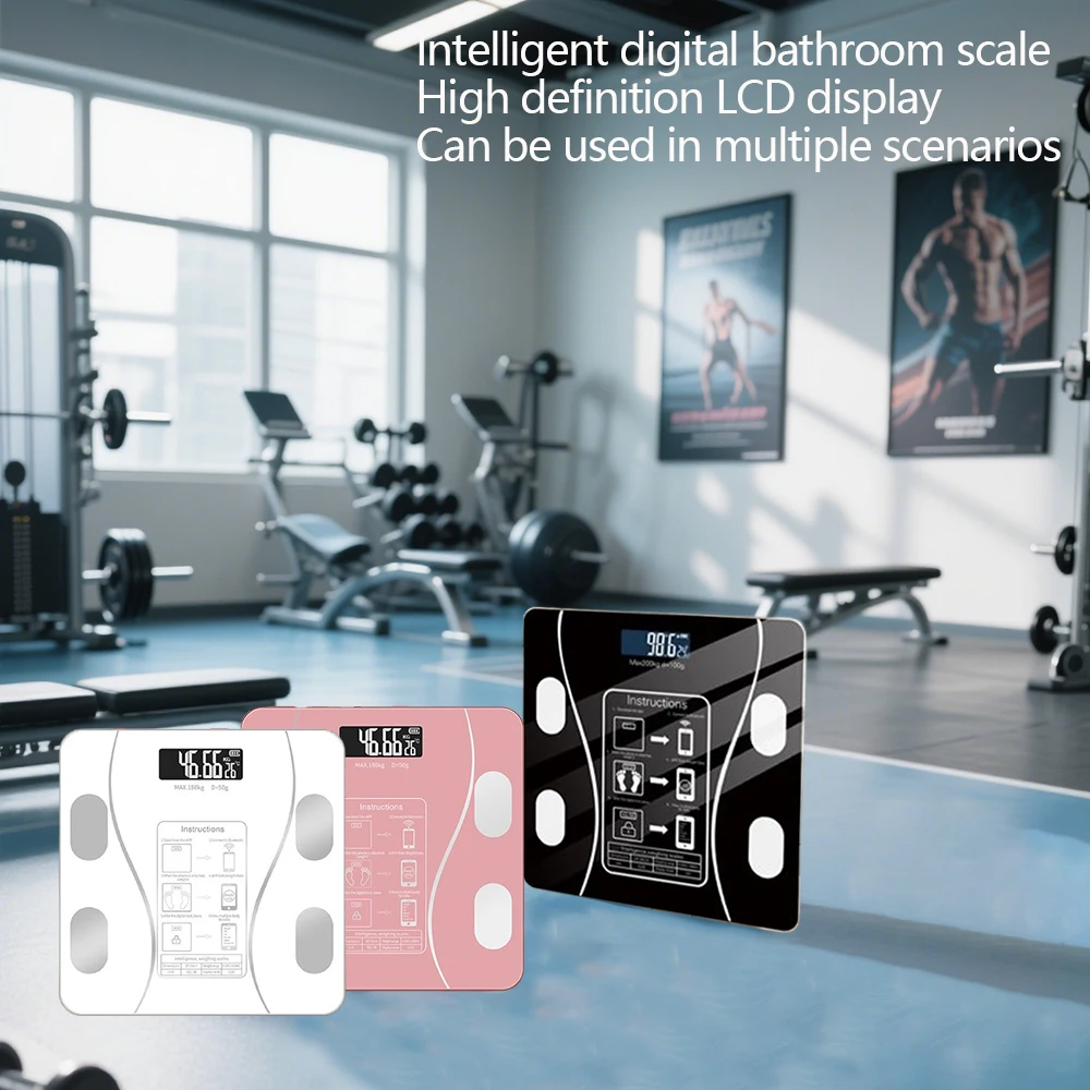 Intelligent digital bathroom scale, black, wireless, precision weighing, LCD display screen, battery powered, for home use
Intelligent digital bathroom scale, black, wireless, precision weighing, LCD display screen, battery powered, for home use
