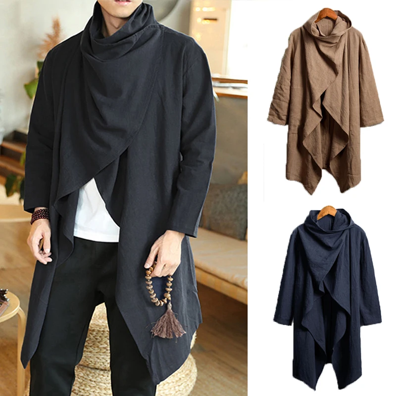 New Men's Retro Cotton Linen Jackets Trench Windbreaker Solid Scarf Collar Long Sleeve Irregular Cloak Fashion Pullover For Men
New Men's Retro Cotton Linen Jackets Trench Windbreaker Solid Scarf Collar Long Sleeve Irregular Cloak Fashion Pullover For Men