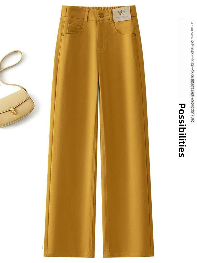 Spring Summer New Style Casual Yellow Straight Leg Pants Slimming Thin Wide Leg Trousers for Women High Waist Polyester Fiber
Spring Summer New Style Casual Yellow Straight Leg Pants Slimming Thin Wide Leg Trousers for Women High Waist Polyester Fiber