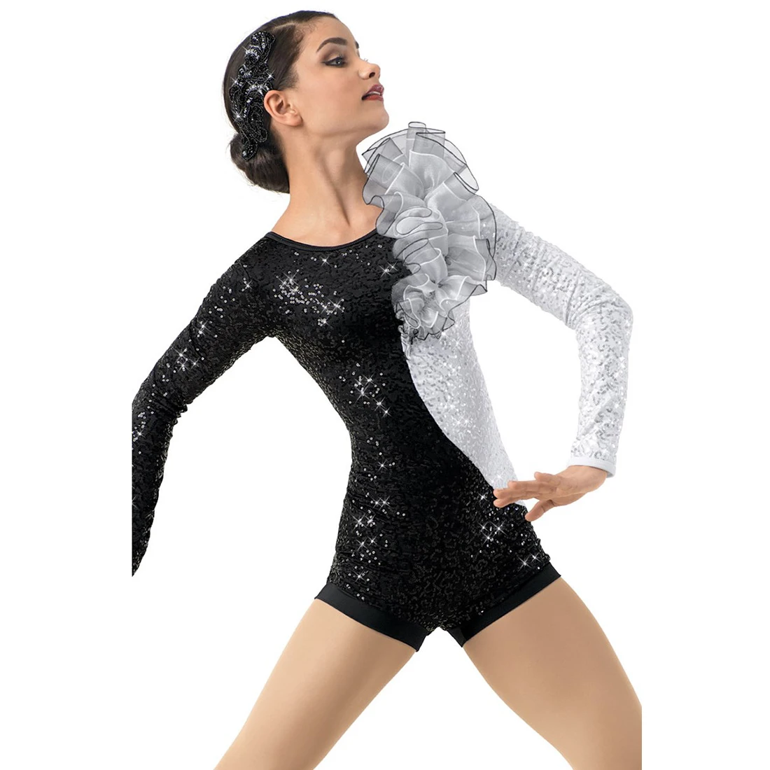Women Or Girl Sexy Jazz Dance Sequins Tight Stretch Black and White Mesh For Stage Play Costumes Sequin Embroidered Headdress
Women Or Girl Sexy Jazz Dance Sequins Tight Stretch Black and White Mesh For Stage Play Costumes Sequin Embroidered Headdress