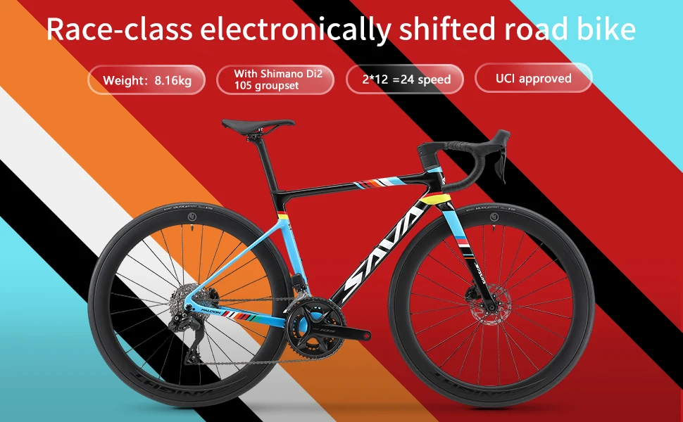 SAVA Full Carbon Road Bike 24 Speed Ultra-Light 7.2kg Electronic Shifting T1000 Frame with SHIMAN0 Ultegra 8170 Di2
SAVA Full Carbon Road Bike 24 Speed Ultra-Light 7.2kg Electronic Shifting T1000 Frame with SHIMAN0 Ultegra 8170 Di2