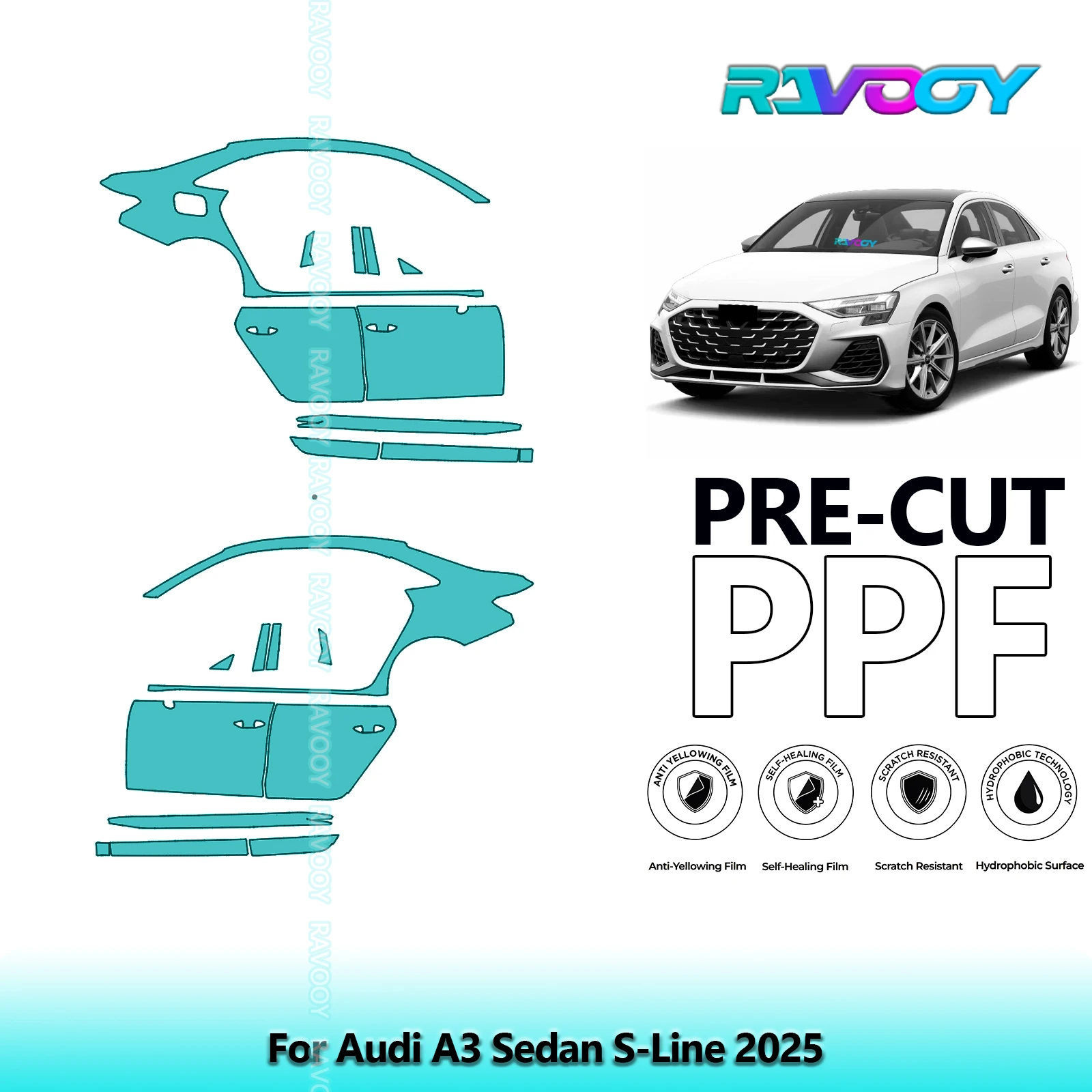 For Audi A3 Sedan S-Line 2025 8.5mil Clear Matte Pre-Cut PPF Door & A/B Pillar Kit TPU Paint Protection Film Set
For Audi A3 Sedan S-Line 2025 8.5mil Clear Matte Pre-Cut PPF Door & A/B Pillar Kit TPU Paint Protection Film Set