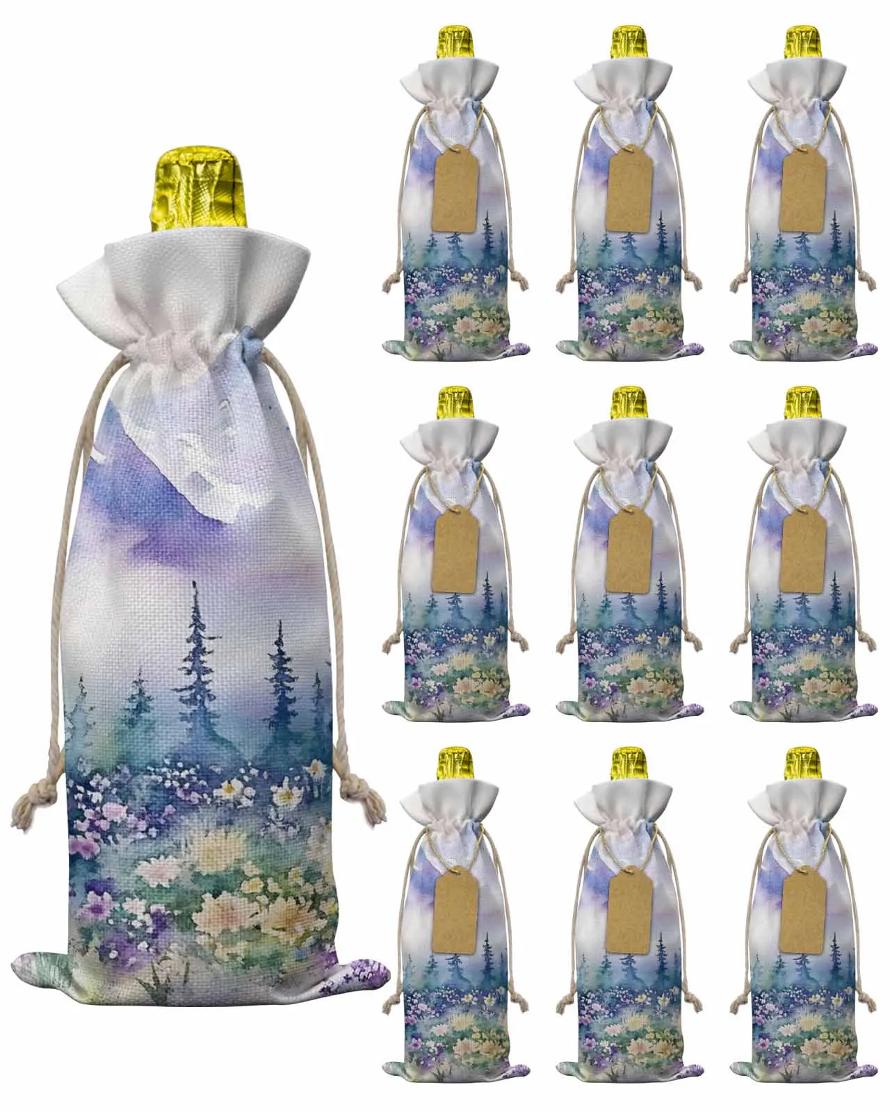 10pcs Wine Bottle Covers Watercolor Mountain Tree Flower Wine Holder Carrier Packaging Bag Wedding Party Decor Gift
10pcs Wine Bottle Covers Watercolor Mountain Tree Flower Wine Holder Carrier Packaging Bag Wedding Party Decor Gift
