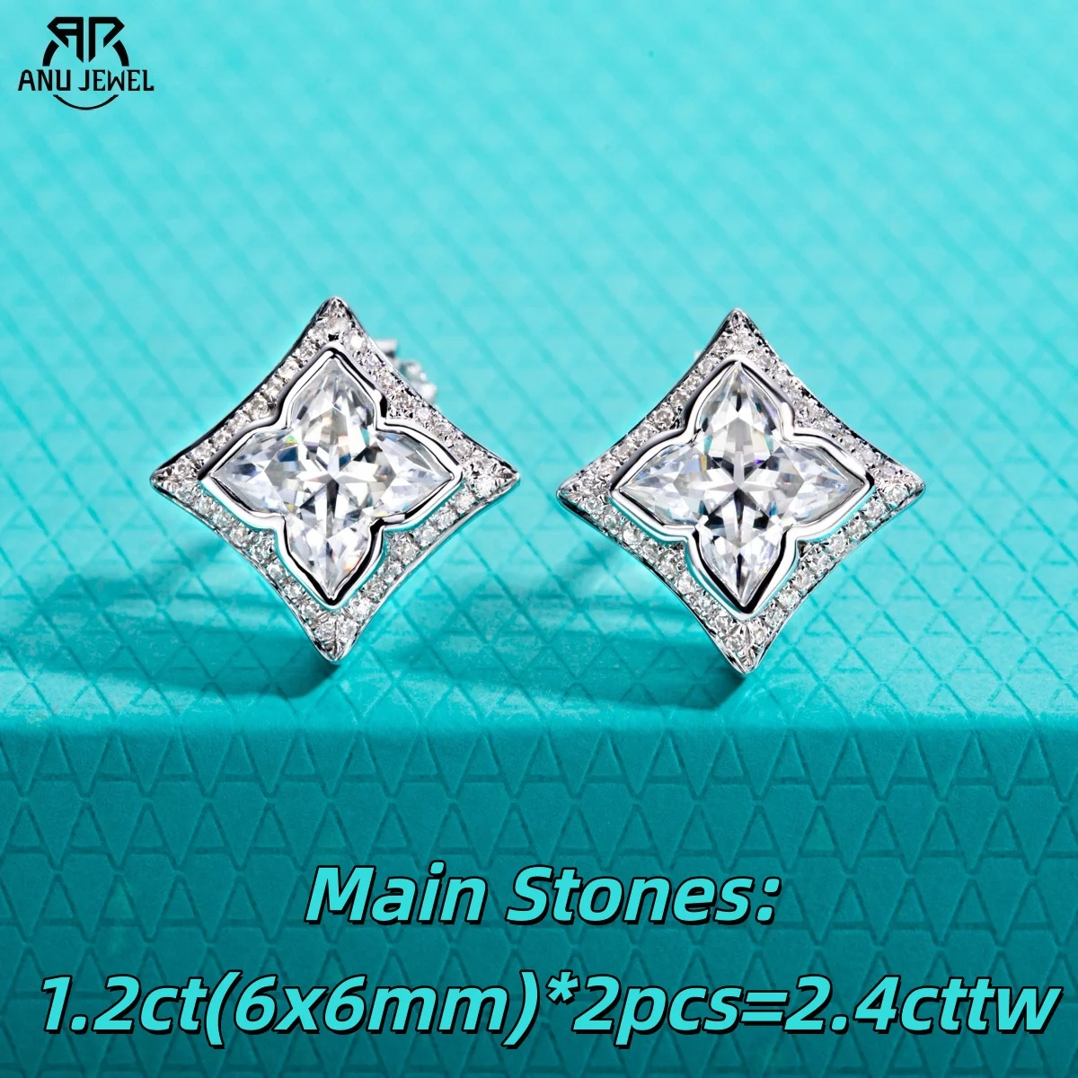 AnuJewel 2.4cttw Four-Leaf Clover Cut Moissanite Earrings 925 Sterling Silver Princess Shape Stud Earring for Women Jewelry
AnuJewel 2.4cttw Four-Leaf Clover Cut Moissanite Earrings 925 Sterling Silver Princess Shape Stud Earring for Women Jewelry