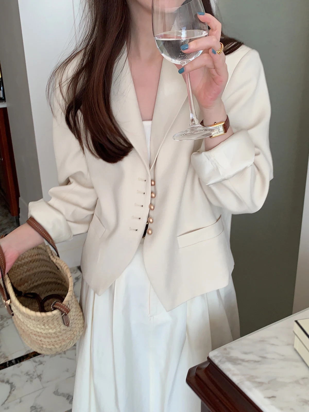 Ele ort Suit Jaet ERRA Korean Retro Single Button Commute Golden Bule Small Size Women's Faion Workwear
Ele ort Suit Jaet ERRA Korean Retro Single Button Commute Golden Bule Small Size Women's Faion Workwear