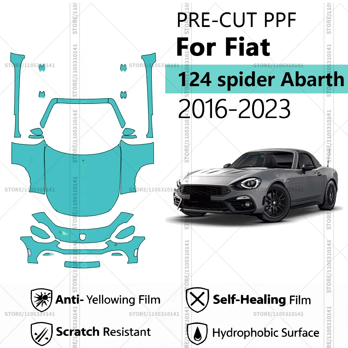 Для Fiat 124 Spider Abarth 2016-2023: Предварительно вырезанная прозрачная защитная пленка PPF для автомобиля, комплект для передней части и порогов.
Для Fiat 124 Spider Abarth 2016-2023: Предварительно вырезанная прозрачная защитная пленка PPF для автомобиля, комплект для передней части и порогов.