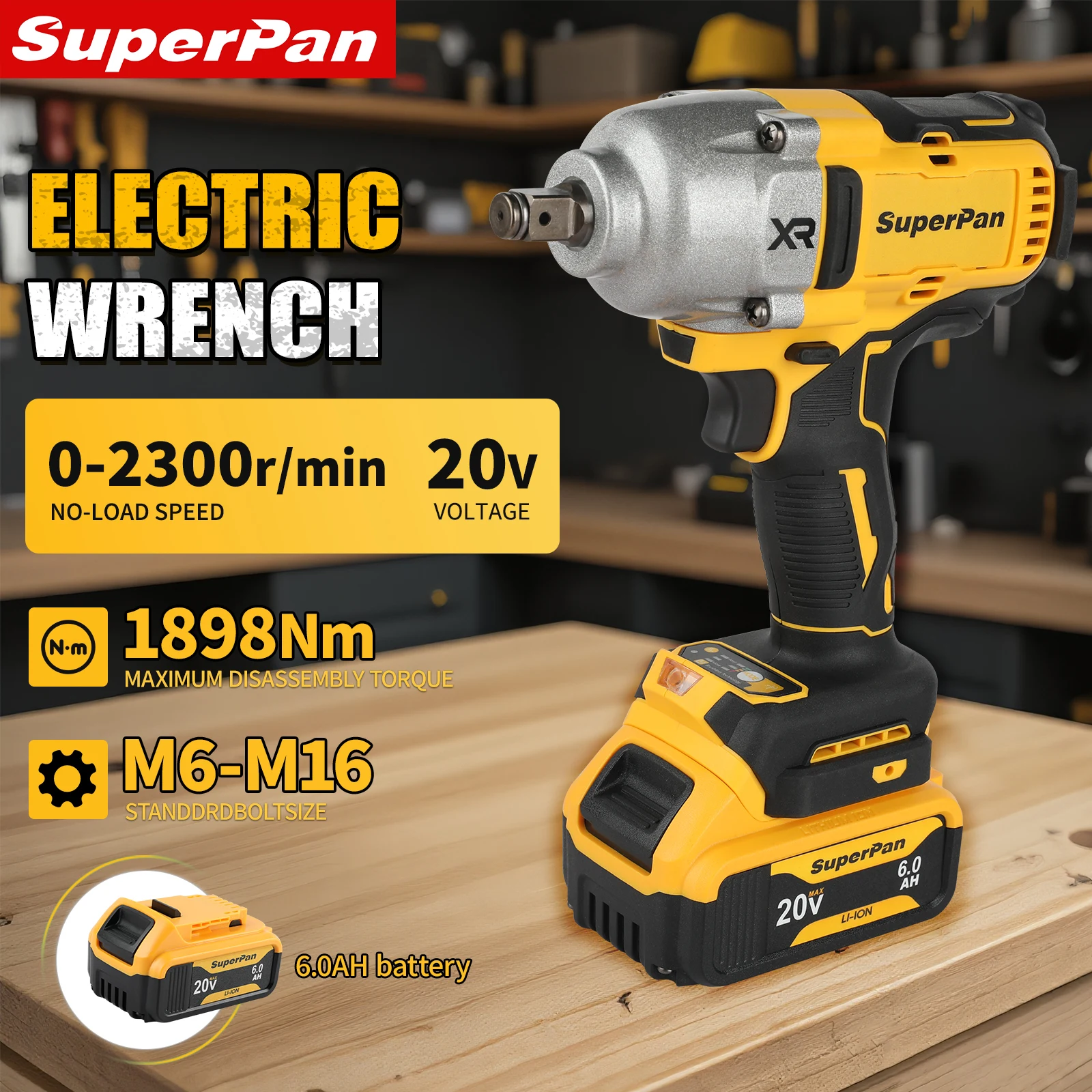 High-Efficiency Brushless Motor | SuperPan 20V Electric Wrench Llave Ajustable, 1898N.m Max Torque 6.0Ah Battery 0-2300r/min
High-Efficiency Brushless Motor | SuperPan 20V Electric Wrench Llave Ajustable, 1898N.m Max Torque 6.0Ah Battery 0-2300r/min