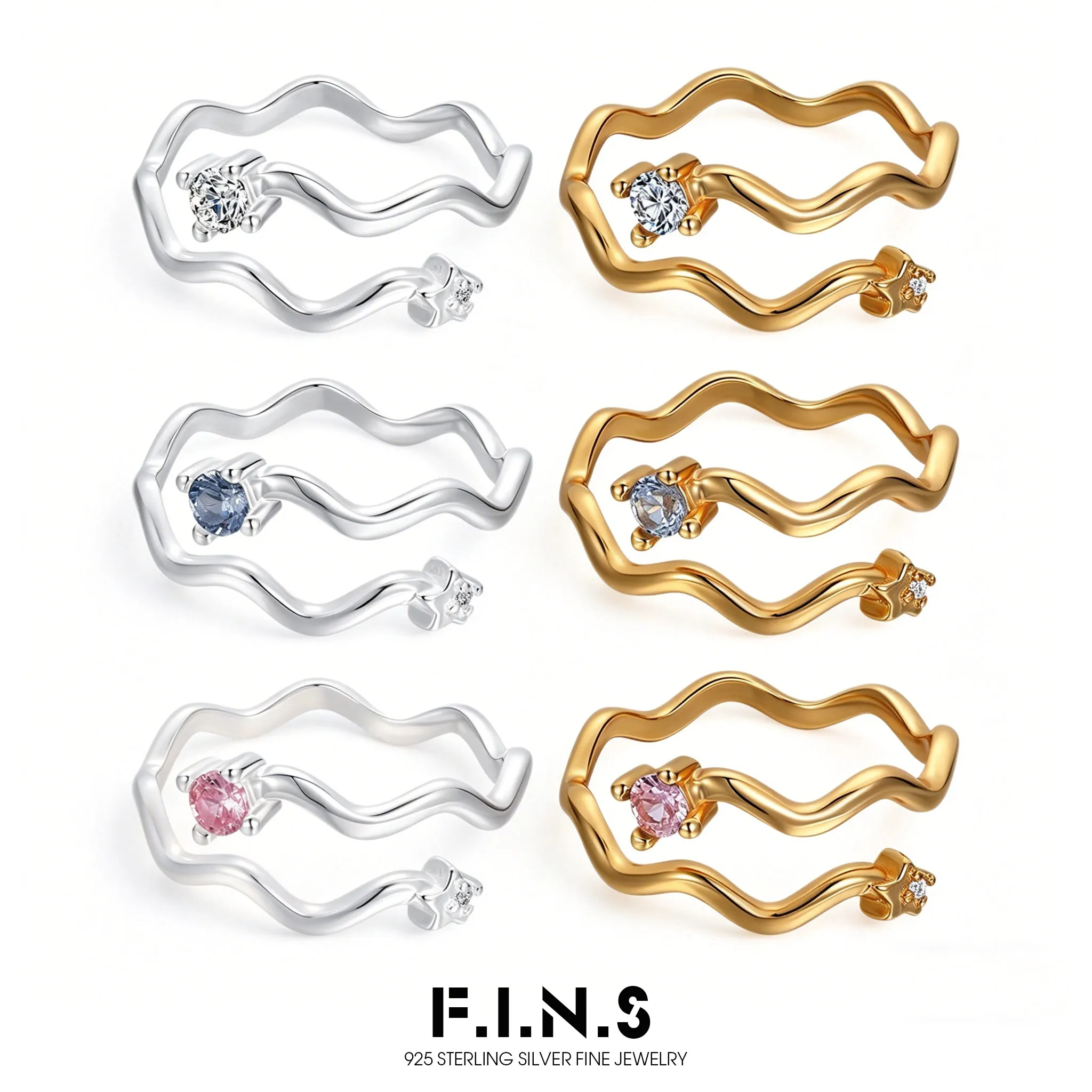 F.I.N.S Original S925 Sterling Silver Double-Layered Wave Ring For Women White Blue Pink Cubic Zirconia Tail Finger Fine Jewelry
F.I.N.S Original S925 Sterling Silver Double-Layered Wave Ring For Women White Blue Pink Cubic Zirconia Tail Finger Fine Jewelry