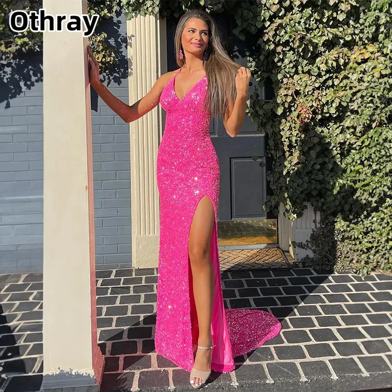 Othray Sexy Mermaid Halter Evening Dresses Split Sequined Criss Cross Back Party Formal Prom Gown elegantes para mujer
Othray Sexy Mermaid Halter Evening Dresses Split Sequined Criss Cross Back Party Formal Prom Gown elegantes para mujer