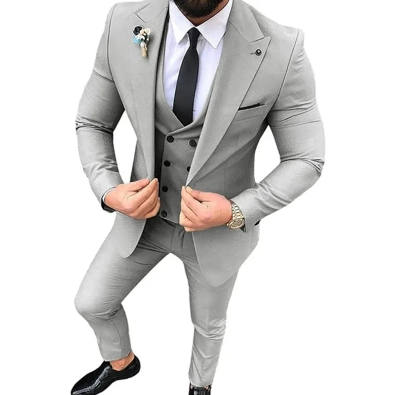 New 3 Piece Wedding Suits for Men Peaked Lapel Slim Fit Casual Prom Best Men Groom Tuxedos For Wedding Party (Blazer+Vest+Pants)
New 3 Piece Wedding Suits for Men Peaked Lapel Slim Fit Casual Prom Best Men Groom Tuxedos For Wedding Party (Blazer+Vest+Pants)