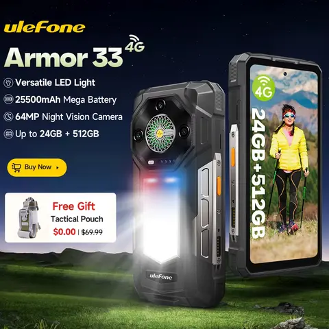 Ulefone Armor 33 4G Rugged Phone 25500 mAh 512GB ROM Up to 24GB RAM 120Hz 6.95" NFC Android 15 66W Smartphone Global Version