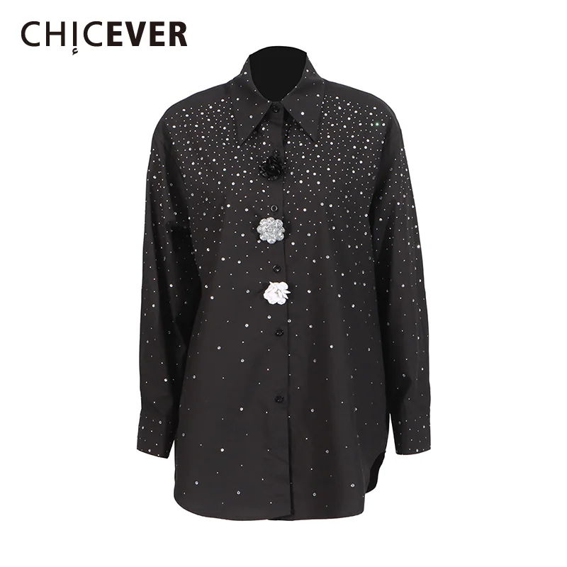 CHICEVER Office Spliced Diamonds Shirt for Women Lapel Long Sleeve Irregular Hem Temperament Luxury Blouses Female Clothing New
CHICEVER Office Spliced Diamonds Shirt for Women Lapel Long Sleeve Irregular Hem Temperament Luxury Blouses Female Clothing New