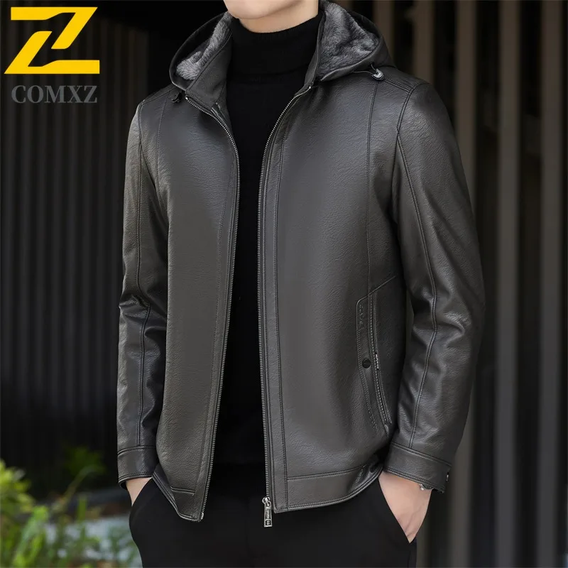 COMXZ Мужская кожаная куртка с капюшоном для езды на велосипеде на открытом воздухе Удобная куртка на молнии Премиум однотонная легкая осенняя новая одежда 
COMXZ Мужская кожаная куртка с капюшоном для езды на велосипеде на открытом воздухе Удобная куртка на молнии Премиум однотонная легкая осенняя новая одежда