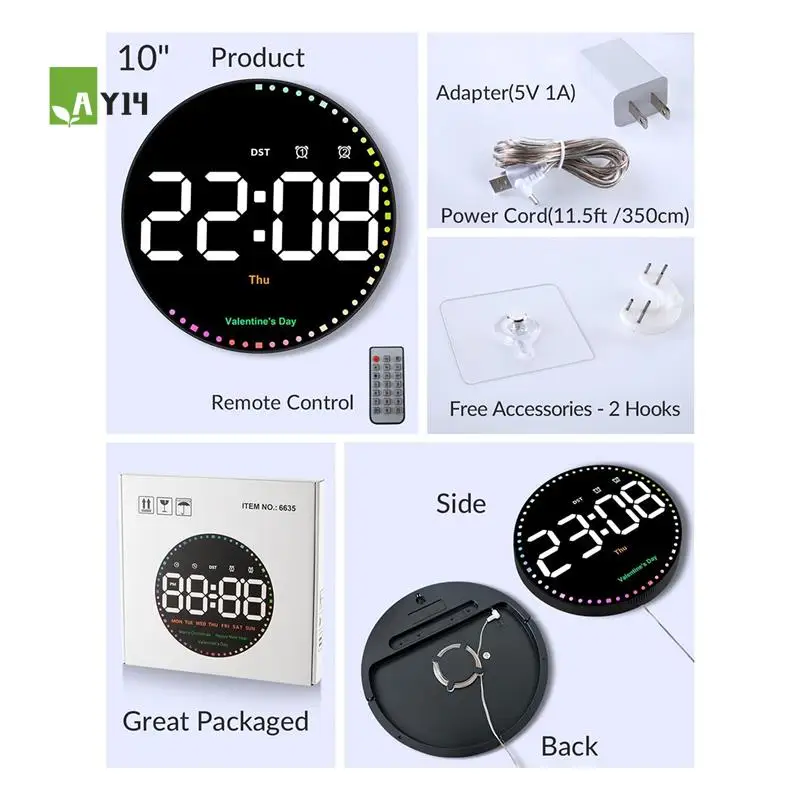 AY14 -Digital Wall Clock With Colorful Light 10Inch LED Digital Clock With Remote Time Alarm Clock Fit For Living Room Office Gy
AY14 -Digital Wall Clock With Colorful Light 10Inch LED Digital Clock With Remote Time Alarm Clock Fit For Living Room Office Gy