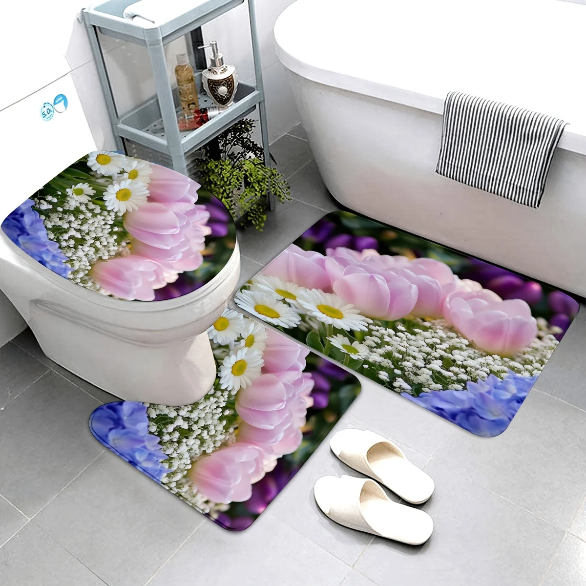 3-х предметный комплект ковриков для ванной комнаты с цветочным принтом весеннего тюльпана — можно стирать в машине с крышкой для унитаза и ковриком для ванной отлично подходит для домашнего декора
3-х предметный комплект ковриков для ванной комнаты с цветочным принтом весеннего тюльпана — можно стирать в машине с крышкой для унитаза и ковриком для ванной отлично подходит для домашнего декора