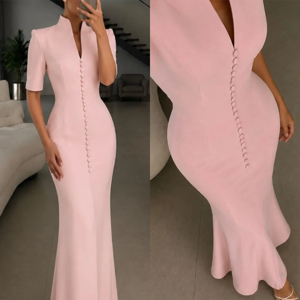 High Quality Customized V-neck Floor Length Pink Long Dress Buttons Dress Woman Elegant Party Wedding فستان سهره محجبات Vestido
High Quality Customized V-neck Floor Length Pink Long Dress Buttons Dress Woman Elegant Party Wedding فستان سهره محجبات Vestido