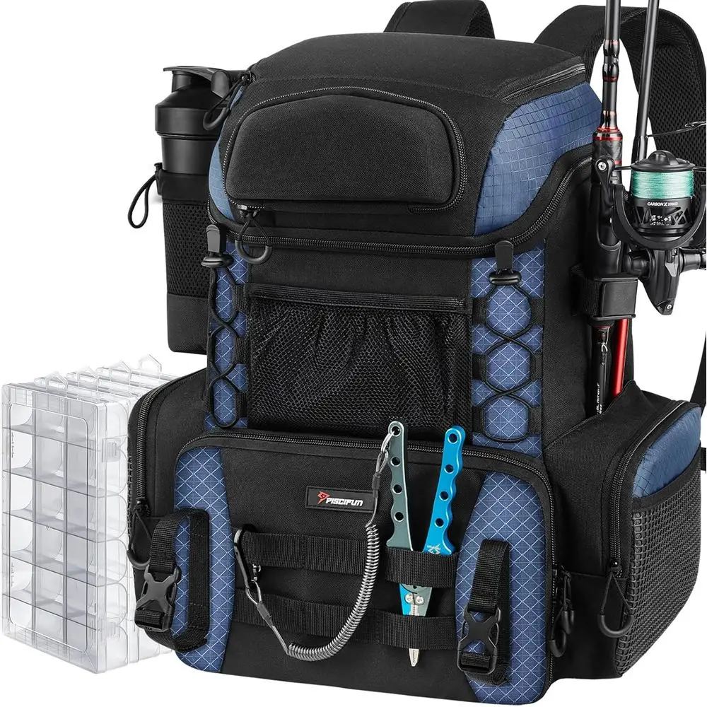 Fishing Backpack with Rod Holders & 4 Tackle Boxes, 42L Waterproof Outdoor Bag
Fishing Backpack with Rod Holders & 4 Tackle Boxes, 42L Waterproof Outdoor Bag