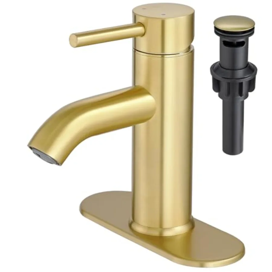 Bathroom Faucet One Hole, Modern Single Handle Bathroom Faucet for 1 or 3 Hole Sink with Metal Pop up Drain, Deck Plate, for Va
Bathroom Faucet One Hole, Modern Single Handle Bathroom Faucet for 1 or 3 Hole Sink with Metal Pop up Drain, Deck Plate, for Va