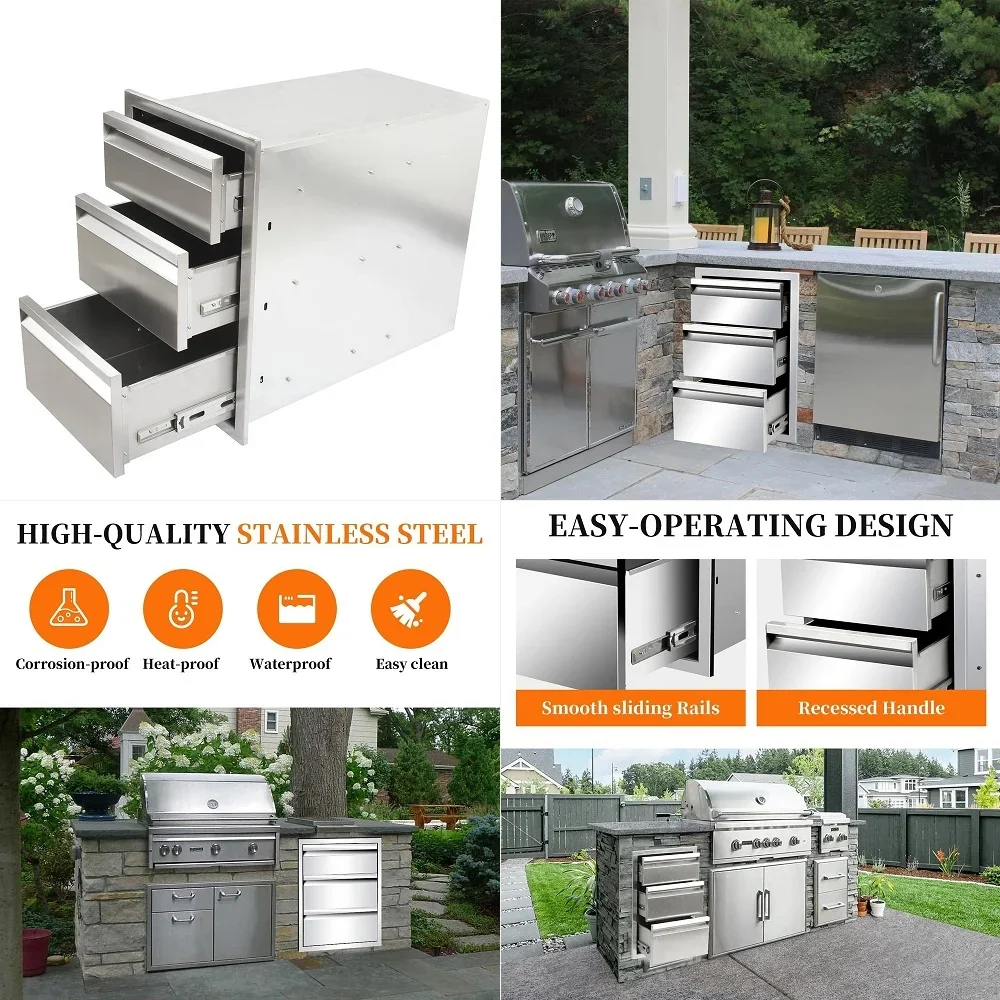 Kitchen Drawers 14 W x 21 H x 23 D, Stainless Steel Builtin Drawers, Flush Mount Access BBQ Drawer for Outdoor Kitchens Island,
Kitchen Drawers 14 W x 21 H x 23 D, Stainless Steel Builtin Drawers, Flush Mount Access BBQ Drawer for Outdoor Kitchens Island,