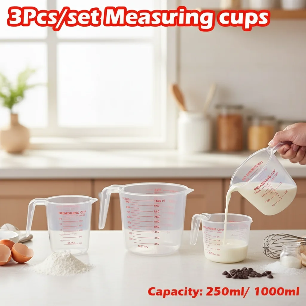 Clear Plastic Liquid Measuring Cups Set 3 Pcs Kitchen Cooking Baking Tools 1000ml Capacity
Clear Plastic Liquid Measuring Cups Set 3 Pcs Kitchen Cooking Baking Tools 1000ml Capacity