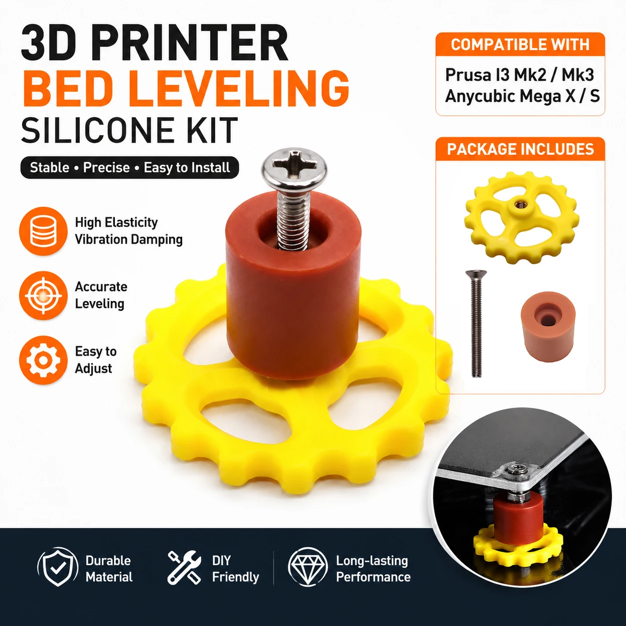 4pcs/Lot 3D Printer Parts Heated Bed Spring Leveling Kit+M3*35 Screw&Nut Prusa I3 Mk2/mk3 Hotbed DIY Leveling Modules
4pcs/Lot 3D Printer Parts Heated Bed Spring Leveling Kit+M3*35 Screw&Nut Prusa I3 Mk2/mk3 Hotbed DIY Leveling Modules