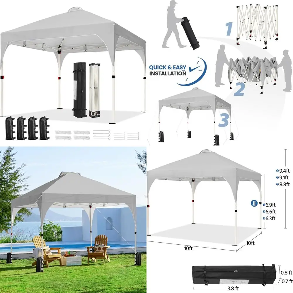 Instant 10x10 Canopy Tent with Vent, Easy Setup, Portable Sun Shelter, Wheeled Bag, Sandbags, Stakes for Outdoor Events
Instant 10x10 Canopy Tent with Vent, Easy Setup, Portable Sun Shelter, Wheeled Bag, Sandbags, Stakes for Outdoor Events