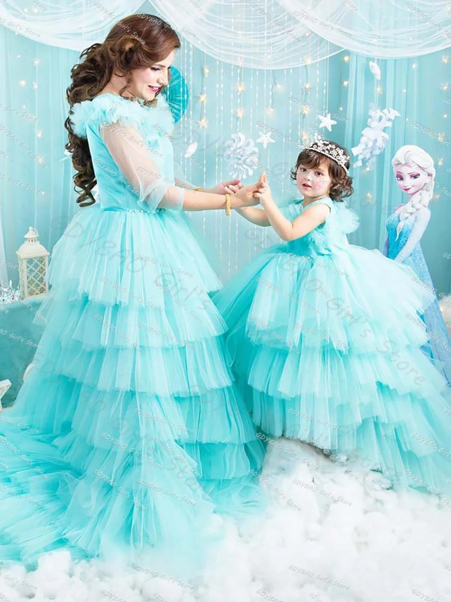 Customized Princess Mother and Daughter Dress Sheer Sleeve Tiered Tulle Mommy Formal Gown Women's Long Train Party Evening Frock
Customized Princess Mother and Daughter Dress Sheer Sleeve Tiered Tulle Mommy Formal Gown Women's Long Train Party Evening Frock
