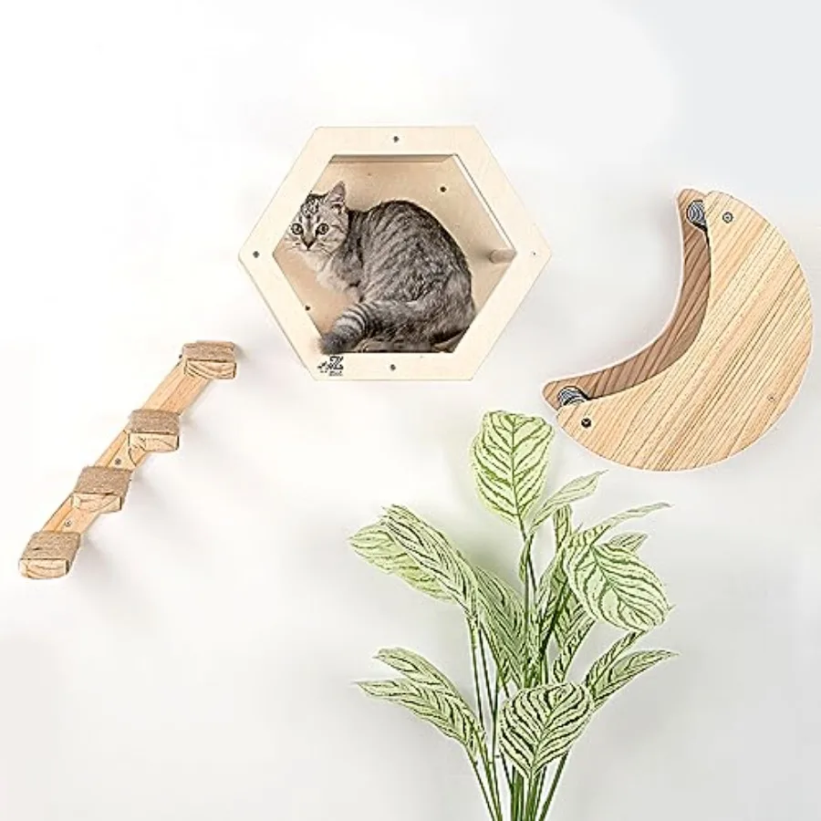 3-Piece Cat Wall Furniture Set - Hammock Hexagon House Climbing Steps - Wall Mounted Shelves Perches and Beds - Modern Design f
3-Piece Cat Wall Furniture Set - Hammock Hexagon House Climbing Steps - Wall Mounted Shelves Perches and Beds - Modern Design f