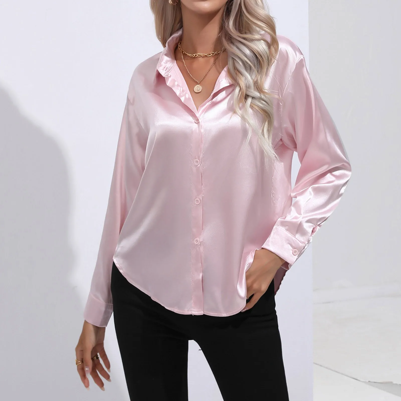 Smooth Satin Shirt Women's Satin Imitation Silk Long Sleeved Shirt Spring And Summer New European And Women's Clothing Elegant T
Smooth Satin Shirt Women's Satin Imitation Silk Long Sleeved Shirt Spring And Summer New European And Women's Clothing Elegant T