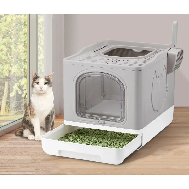 Large Space Enclosed Cat Litter Box Enclosure Top Front Entry Cat Toilet Foldable Collapsible Grey Cat Sand Tray With Scoop
Large Space Enclosed Cat Litter Box Enclosure Top Front Entry Cat Toilet Foldable Collapsible Grey Cat Sand Tray With Scoop