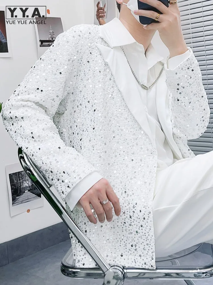 Men Party Shiny Sequined Blazer Jacket Loose Fit Fashion Autumn New Outerwear Coat White Black Casual Stage Show Suit Jacket
Men Party Shiny Sequined Blazer Jacket Loose Fit Fashion Autumn New Outerwear Coat White Black Casual Stage Show Suit Jacket