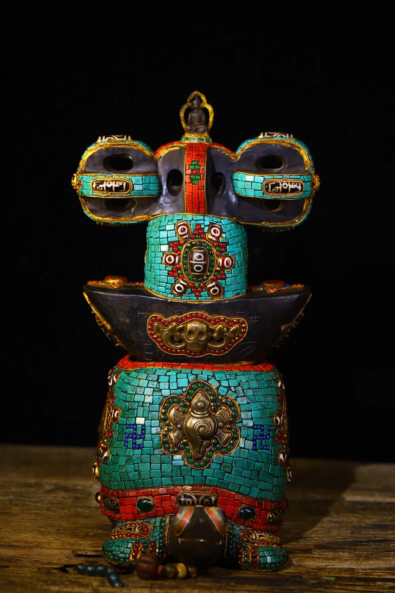 15”Tibetan Temple Collection Old Natural Meteorite Mosaic Gem gZi Beads Turquoise Vajra Phurpa Skull pattern Turtle Base Amulet
15”Tibetan Temple Collection Old Natural Meteorite Mosaic Gem gZi Beads Turquoise Vajra Phurpa Skull pattern Turtle Base Amulet