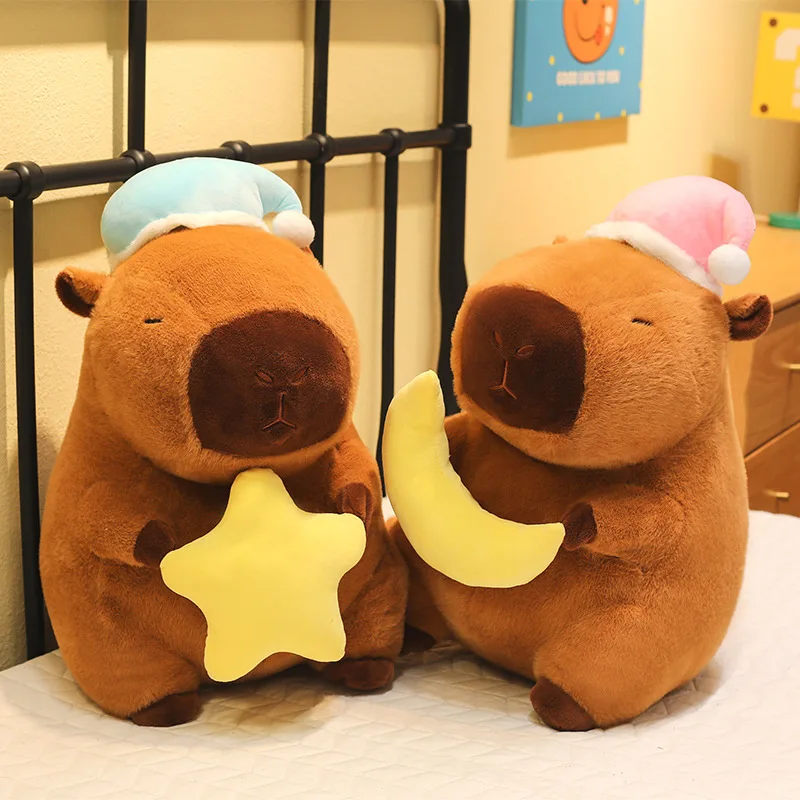 Sleepy Capybara Plush Doll with Nightcap & Star Moon Goodnight Stuffed Animal Toy Kawaii Sleeping Capybara Pillow Bed Decor
Sleepy Capybara Plush Doll with Nightcap & Star Moon Goodnight Stuffed Animal Toy Kawaii Sleeping Capybara Pillow Bed Decor