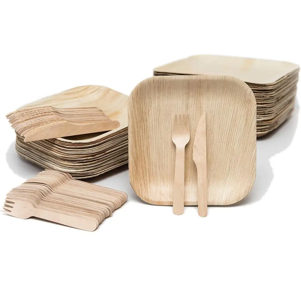 Bamboo Plates with Cutlery - Set of 50 Plates (8in) + 50 Forks + 50 Knives | Biodegradable Palm Leaf Plates | Disposable Dinnerw
Bamboo Plates with Cutlery - Set of 50 Plates (8in) + 50 Forks + 50 Knives | Biodegradable Palm Leaf Plates | Disposable Dinnerw