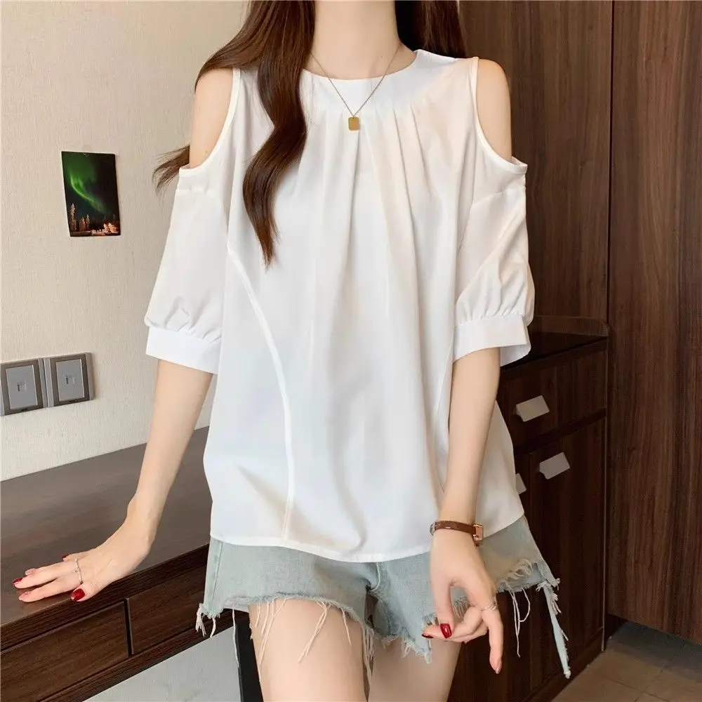 Temperament Off Shoulder Mid Sleeved Shirt for Women's Summer New Loose Solid Color Folds Sweet Chic Tops Fashion Women Clothing 
Temperament Off Shoulder Mid Sleeved Shirt for Women's Summer New Loose Solid Color Folds Sweet Chic Tops Fashion Women Clothing