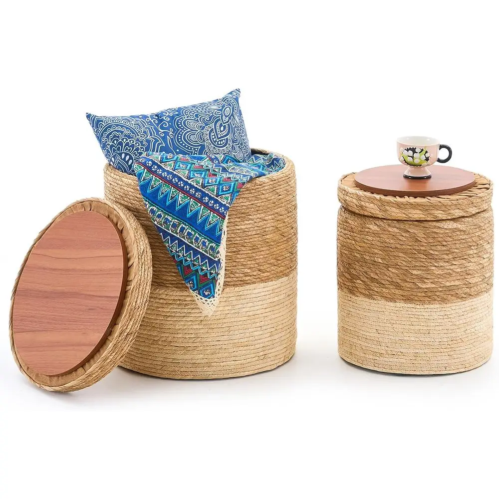 Natural Woven Storage Ottoman, Round Patio Stool, Outdoor Garden Seat Set - White
Natural Woven Storage Ottoman, Round Patio Stool, Outdoor Garden Seat Set - White