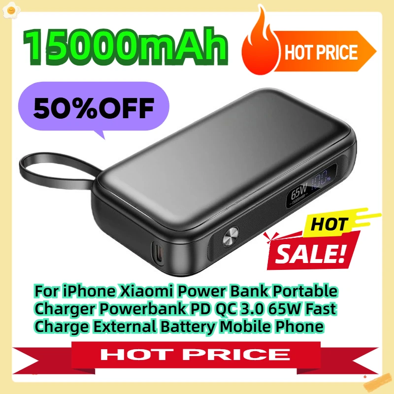 For iPhone Xiaomi Power Bank Portable Charger Powerbank PD QC 3.0 65W Fast Charge External Battery Mobile Phone 15000mAh
For iPhone Xiaomi Power Bank Portable Charger Powerbank PD QC 3.0 65W Fast Charge External Battery Mobile Phone 15000mAh