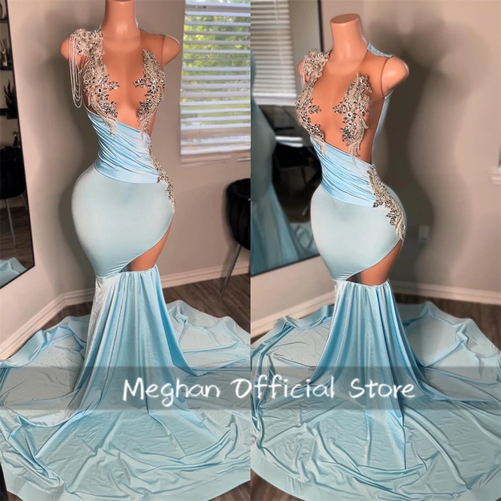 Sky Blue Long Prom Dresses For Black Girls Bead Crystal Rhinestone 2025 Birthday Luxury Dress Mermaid Evening Gown Customized
Sky Blue Long Prom Dresses For Black Girls Bead Crystal Rhinestone 2025 Birthday Luxury Dress Mermaid Evening Gown Customized