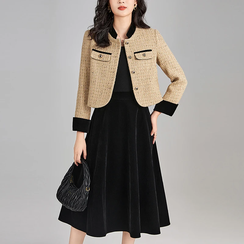 French Style Elegant 2 Pieces Skirts Sets Long Sleeve Tweed Jacket Coat And Velvet Long Skirt Women's Outfits Two Piece Set
French Style Elegant 2 Pieces Skirts Sets Long Sleeve Tweed Jacket Coat And Velvet Long Skirt Women's Outfits Two Piece Set