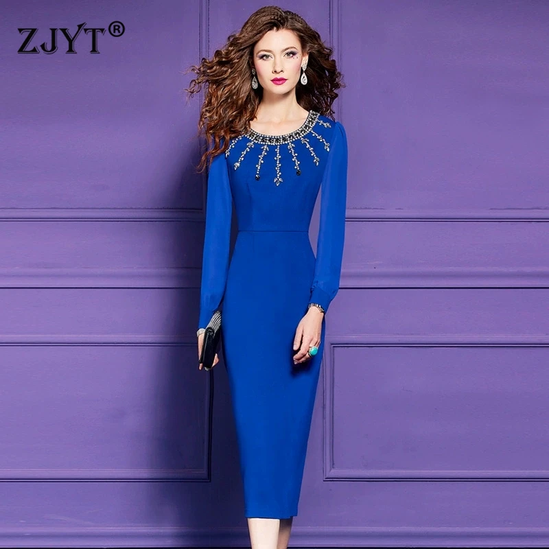 ZJYT Elegant Luxury Diamonds Special Occasion Party Dresses for Women Long Sleeve Solid Blue Straight Midi Dress Spring 2025 New
ZJYT Elegant Luxury Diamonds Special Occasion Party Dresses for Women Long Sleeve Solid Blue Straight Midi Dress Spring 2025 New
