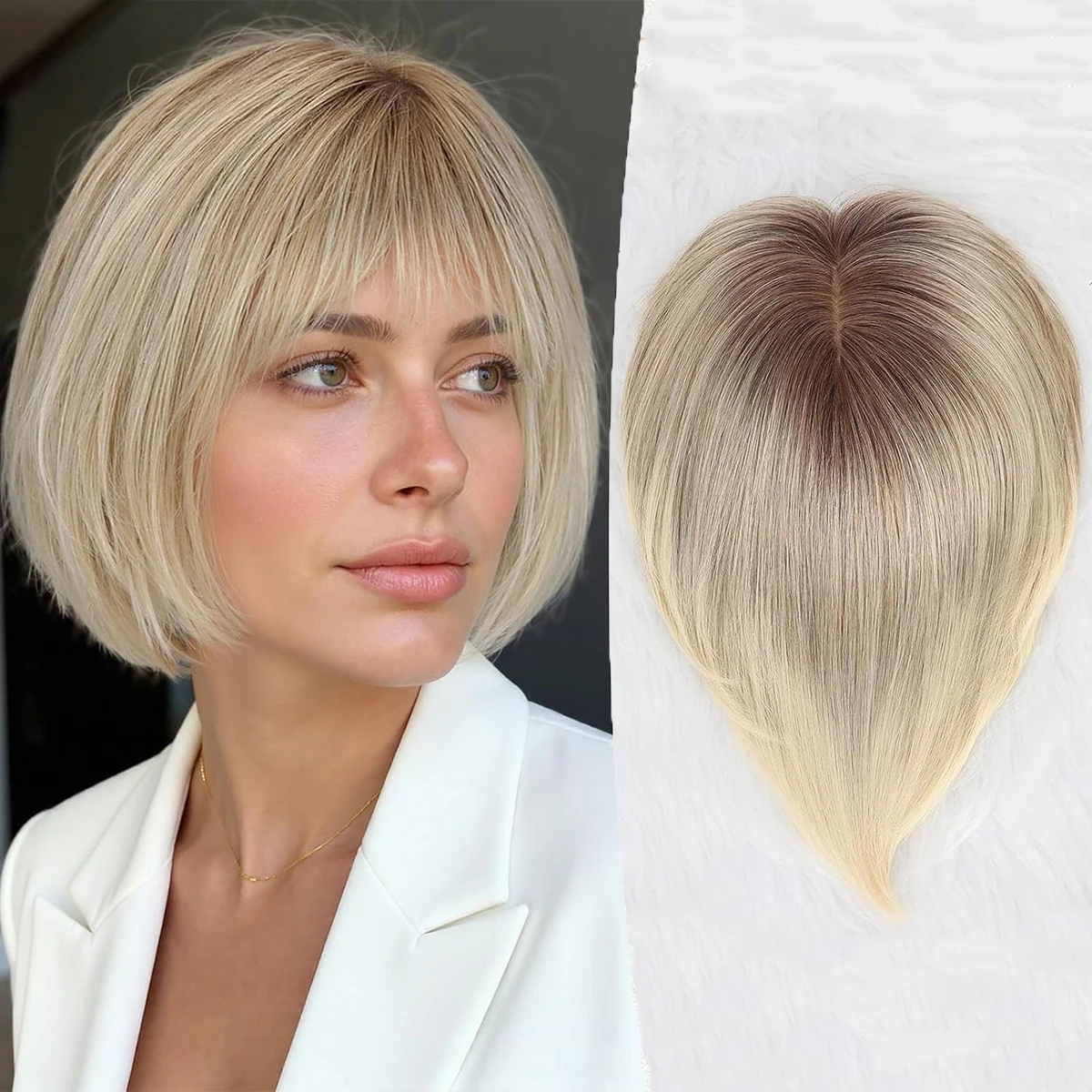 100% Remy Human Hair Topper For Women 6.5*6.5in Large Base BLonde Highlight Hair Topper Short Straight Bob Topper Hair Extension
100% Remy Human Hair Topper For Women 6.5*6.5in Large Base BLonde Highlight Hair Topper Short Straight Bob Topper Hair Extension