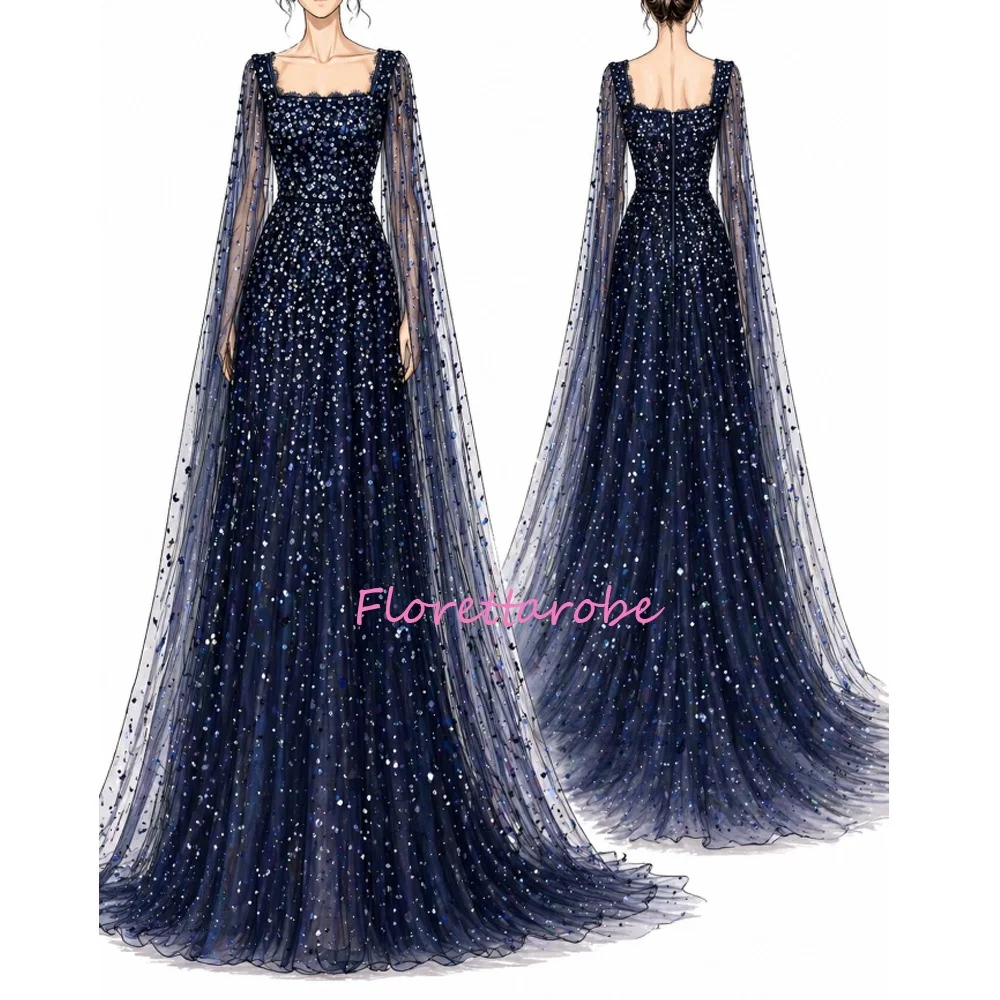 Navy Blue Women Evening Dresses Tulle Cape Dubai Arabic Wedding Gowns Sparkly Formal Prom Dress Vestidos De Novia Customized
Navy Blue Women Evening Dresses Tulle Cape Dubai Arabic Wedding Gowns Sparkly Formal Prom Dress Vestidos De Novia Customized